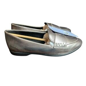 Aerosoles Benvenuto Loafers Metallic Silver Leather 5.5 W NIB Stitch ‘N‎ Turn